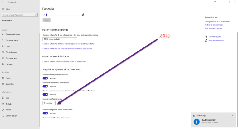 Cómo cambiar la duración de las notificaciones en windows